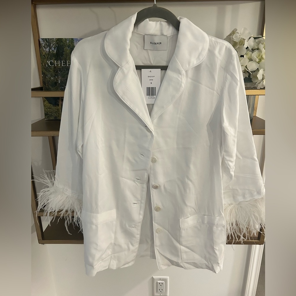 SLEEPER feather pajamas in white. Size small. NWOT